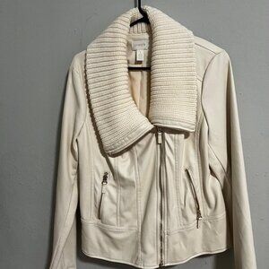 Chico's Faux Leather jacket with wool collar detail